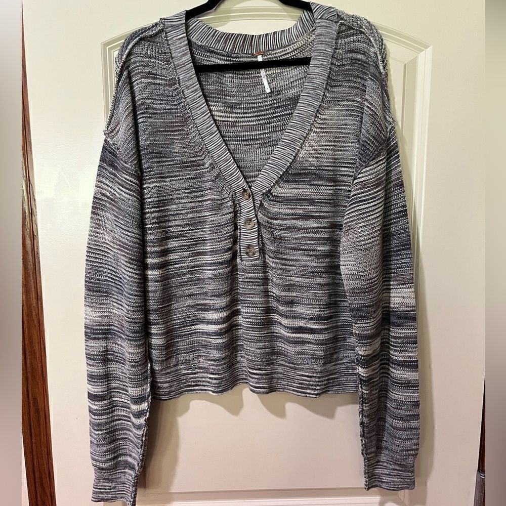 FREE PEOPLE Mercury Henley Sweater Gray Multi Women’s Size Medium